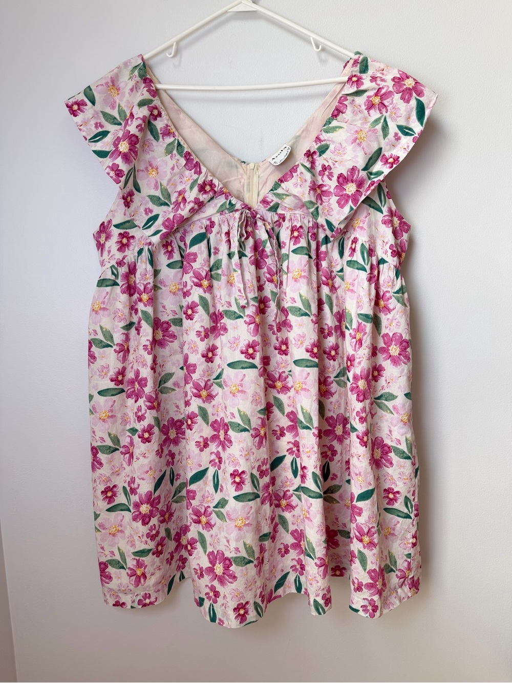 Arula Floral Babydoll Mini Dress Pink Green V-Neck Ruffle Size B (2X)
